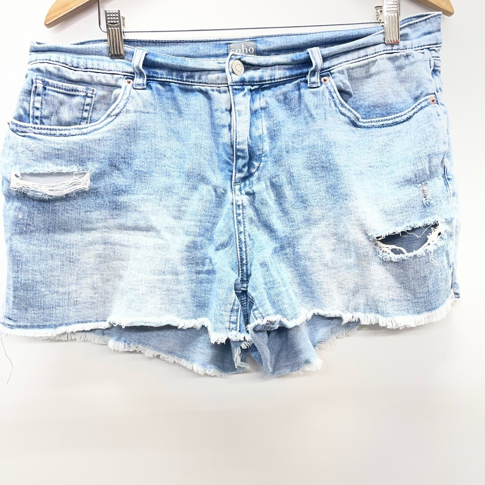 Soho Light Blue Distressed Denim‎ Cutoff Shorts